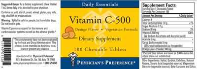 Photo of the Physician's Preference Vitamin C-500 Orange Flavor label
