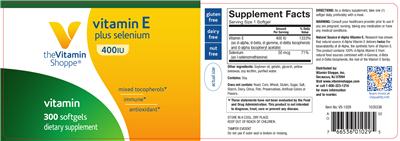 Photo of the The Vitamin Shoppe Vitamin E Plus Selenium 400 IU label
