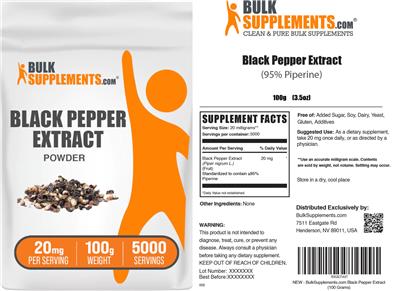 Photo of the BulkSupplements.com Black Pepper Extract Powder 20 mg label