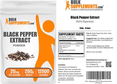 Photo of the BulkSupplements.com Black Pepper Extract Powder 20 mg label