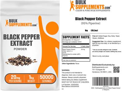 Photo of the BulkSupplements.com Black Pepper Extract Powder 20 mg label