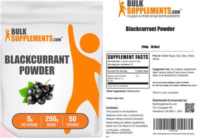 Photo of the BulkSupplements.com Blackcurrant Powder 5 g label