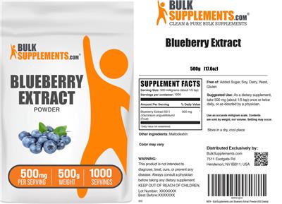 Photo of the BulkSupplements.com Blueberry Extract Powder 500 mg label