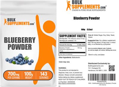 Photo of the BulkSupplements.com Blueberry Powder 700 mg label