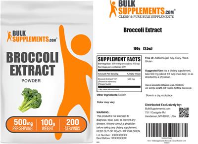 Photo of the BulkSupplements.com Broccoli Extract Powder 500 mg label