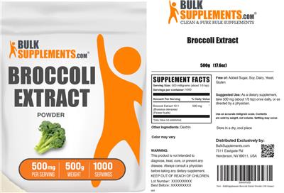 Photo of the BulkSupplements.com Broccoli Extract Powder 500 mg label