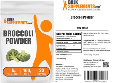 Photo of the BulkSupplements.com Broccoli Powder 5 g label