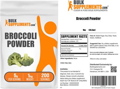 Photo of the BulkSupplements.com Broccoli Powder 5 g label