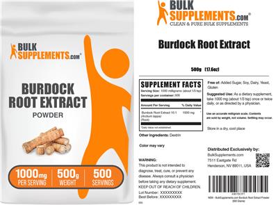Photo of the BulkSupplements.com Burdock Root Extract Powder 1000 mg label