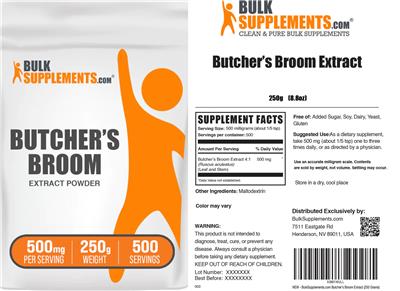 Photo of the BulkSupplements.com Butcher's Broom Extract Powder 500 mg label