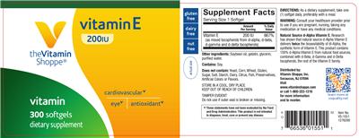 Photo of the The Vitamin Shoppe Vitamin E 200 IU label