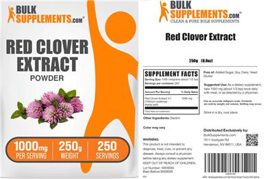 Photo of the BulkSupplements.com Red Clover Extract Powder 1000 mg label