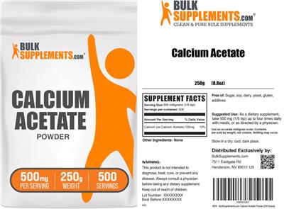 Photo of the BulkSupplements.com Calcium Acetate Powder 500 mg label