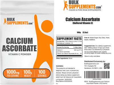 Photo of the BulkSupplements.com Calcium Ascorbate Vitamin C Powder 1000 mg label