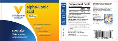 Photo of the The Vitamin Shoppe Alpha Lipoic Acid 300 mg label