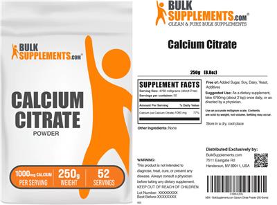 Photo of the BulkSupplements.com Calcium Citrate Powder 1000 mg label