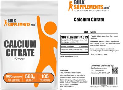 Photo of the BulkSupplements.com Calcium Citrate Powder 1000 mg label
