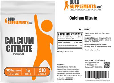 Photo of the BulkSupplements.com Calcium Citrate Powder 1000 mg label