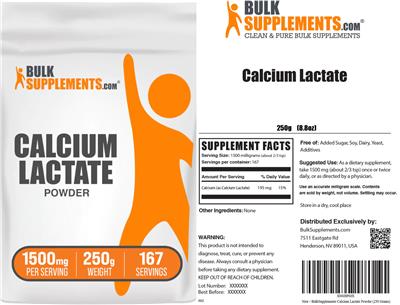 Photo of the BulkSupplements.com Calcium Lactate Powder 1500 mg label