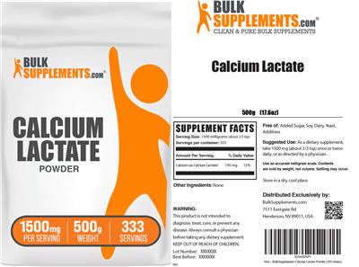 Photo of the BulkSupplements.com Calcium Lactate Powder 1500 mg label