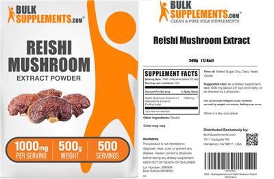 Photo of the BulkSupplements.com Reishi Mushroom Extract Powder 1000 mg label