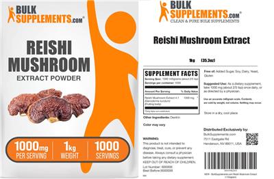Photo of the BulkSupplements.com Reishi Mushroom Extract Powder 1000 mg label