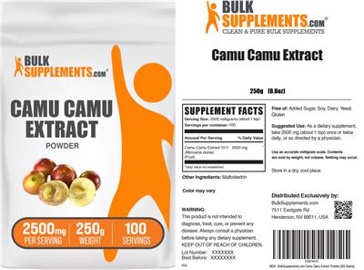 Photo of the BulkSupplements.com Camu Camu Extract Powder 2500 mg label