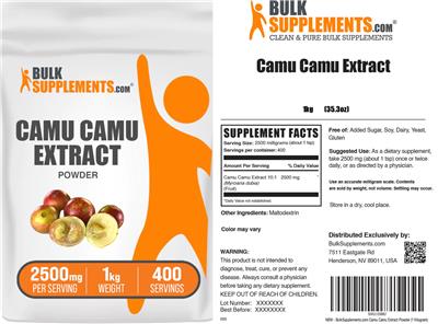 Photo of the BulkSupplements.com Camu Camu Extract Powder 2500 mg label