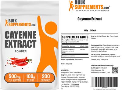 Photo of the BulkSupplements.com Cayenne Extract Powder 500 mg label
