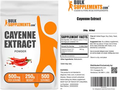 Photo of the BulkSupplements.com Cayenne Extract Powder 500 mg label