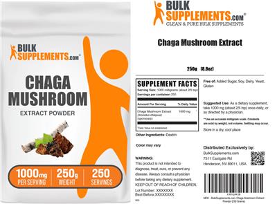 Photo of the BulkSupplements.com Chaga Mushroom Extract Powder 1000 mg label