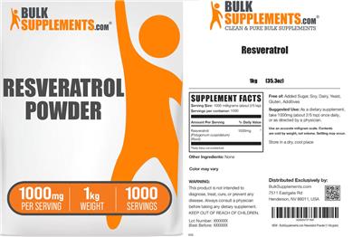 Product label for Resveratrol Powder 1000 mg