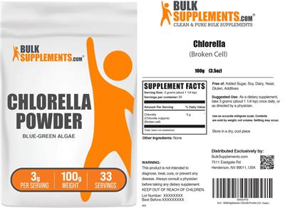 Photo of the BulkSupplements.com Chlorella Powder 3 g label