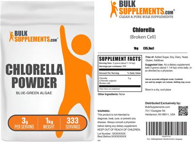 Photo of the BulkSupplements.com Chlorella Powder 3 g label