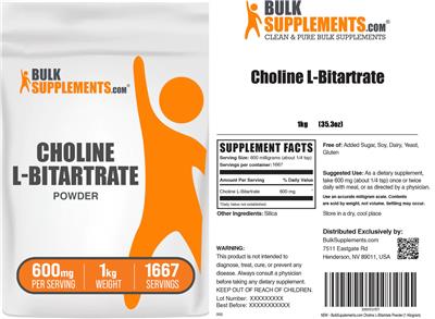 Photo of the BulkSupplements.com Choline L-Bitartrate Powder 600 mg label
