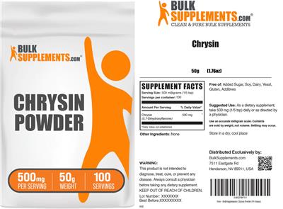 Photo of the BulkSupplements.com Chrysin Powder 500 mg label