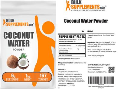 Photo of the BulkSupplements.com Coconut Water Powder 6 g label