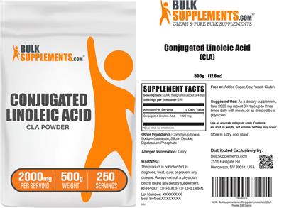 Photo of the BulkSupplements.com Conjugated Linoleic Acid CLA Powder 2000 mg label