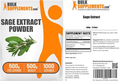 Photo of the BulkSupplements.com Sage Extract Powder 500 g label