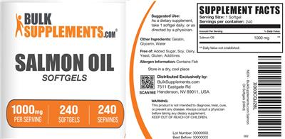 Photo of the BulkSupplements.com Salmon Oil Softgels 1000 mg label