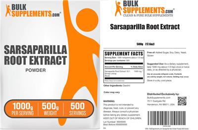 Product label for Sarsaparilla Root Extract Powder