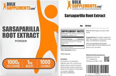 Photo of the BulkSupplements.com Sarsaparilla Root Extract Powder 1000 g label