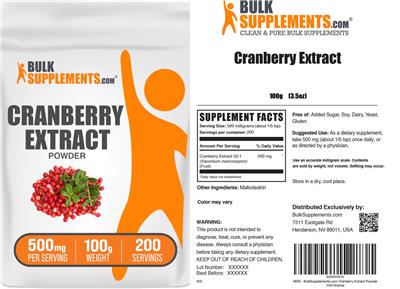 Photo of the BulkSupplements.com Cranberry Extract Powder 500 mg label