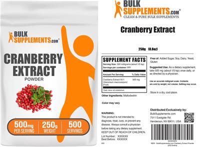 Photo of the BulkSupplements.com Cranberry Extract Powder 500 mg label