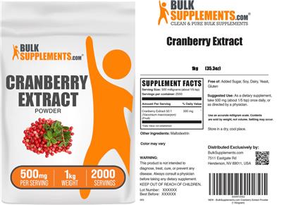 Photo of the BulkSupplements.com Cranberry Extract Powder 500 mg label
