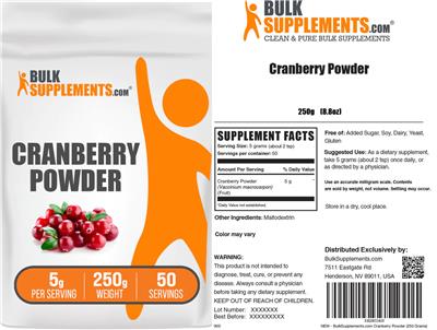 Photo of the BulkSupplements.com Cranberry Powder 5 g label