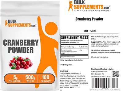 Photo of the BulkSupplements.com Cranberry Powder label