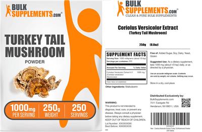 Photo of the BulkSupplements.com Turkey Tail Mushroom Powder 1000 mg label