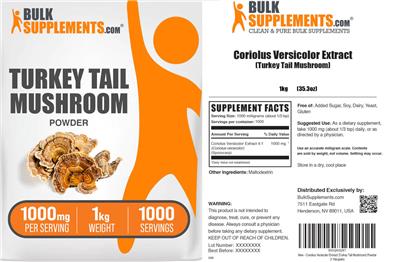 Photo of the BulkSupplements.com Turkey Tail Mushroom Powder 1000 mg label