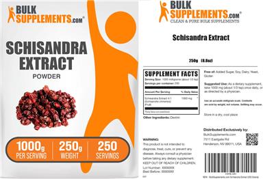 Photo of the BulkSupplements.com Schisandra Extract Powder 1000 g label